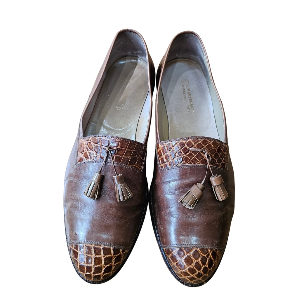 R Martegani Tassel Loafers Mens 11 Brown Crocodile Embossed Italian Leather